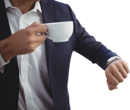 Midsection of businessman checking time