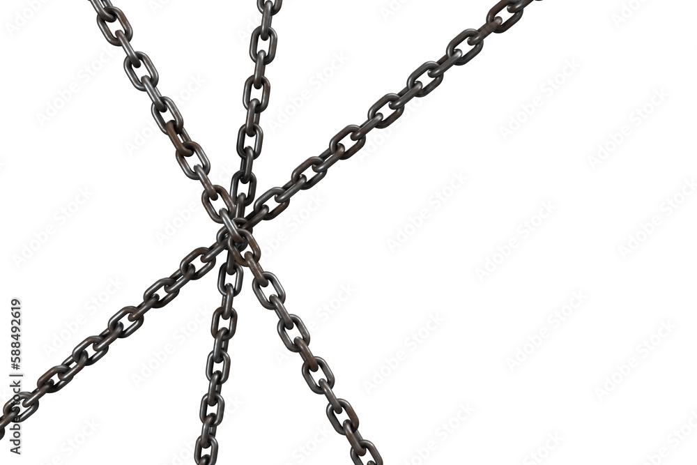 Poster 3d image of metallic chains intersecting