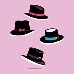 Hats with different colors and styles. Vector minimalist illustration
