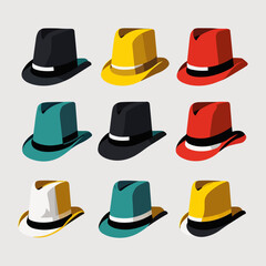 Hats with different colors and styles. Vector minimalist illustration