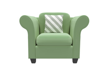 Digitally generated image of green armchair with cushion 