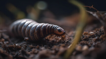 Earthworm in the ground. Generative AI