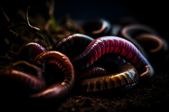 Earthworm, macro illustration. Generative AI
