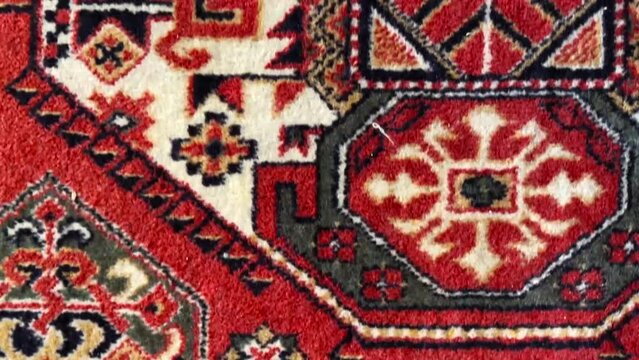 bright red oriental pattern ornament, vintage carpet