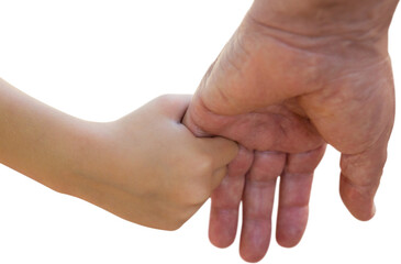 Close up of father holding his daughter hand