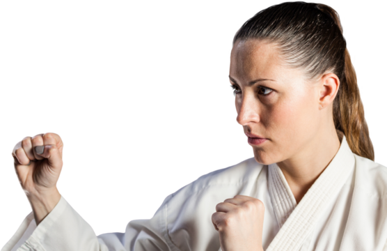 Female fighter performing karate stance