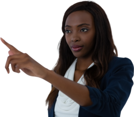 Confident woman using interface screen