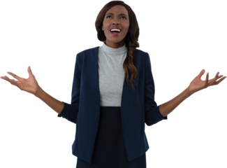 Businesswoman gesturing while shouting