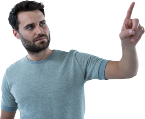 Man touching invisible screen 