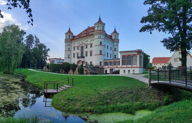Beautiful architecture of the Wojanow Palace in Lower Silesia. Wojanow, Poland