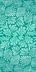 Turquoise abstract background with tropical palm leaves in Matisse style. Vector seamless pattern with Scandinavian cut out elements.