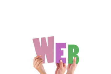 Colorful alphabet spelling held up by people