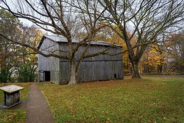 Tobacco Farm on Natchez Trace Parkway in Tennessee.  A typical early 1900s tobacco timber barn...