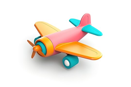Realistic colorful airplane toy 3d icon octane render illustration on isolated background.