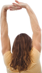 Rear view of hipster stretching arms