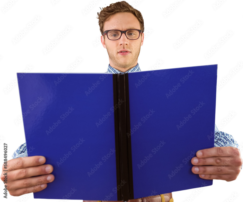 Sticker Geeky student reading a book