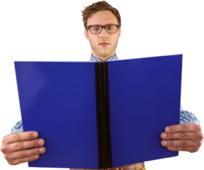 Geeky student reading a book