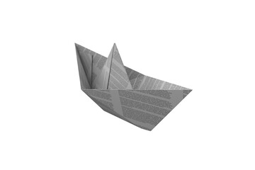 Origami boat made from paper with text