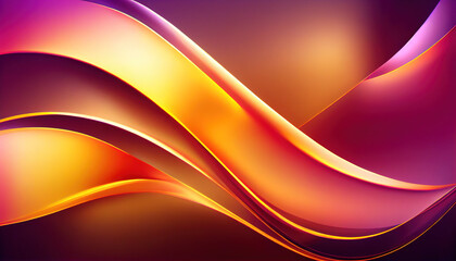 Abstract Shiny neon glass translucent wavy composition with gradient transition, pink red purple yellow orange elegant clean background - generative AI.