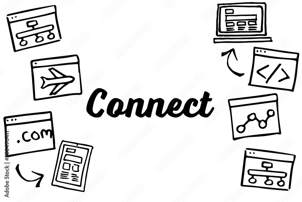Poster connect text and various icons