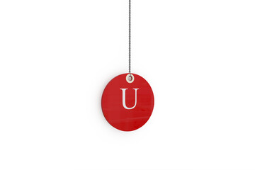 Digital composite image of red sale tag with letter U