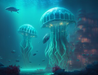 Fototapeta na wymiar Future underwater world