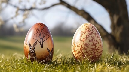 easter egg in grass, with bunny design, cute easter eggs, 
