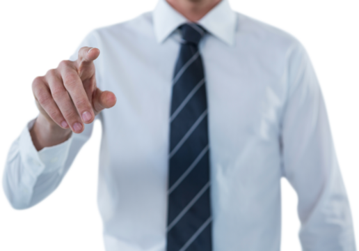 Businessman touching invisible screen