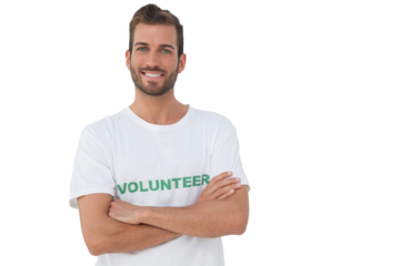 Portrait of a happy male volunteer with hands crossed