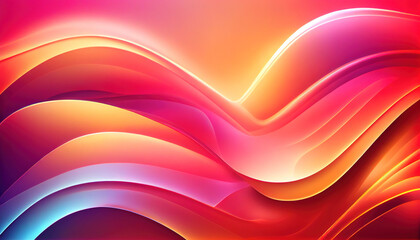 Abstract Shiny neon glass translucent wavy composition with gradient transition, pink beige red yellow elegant clean background - generative AI.