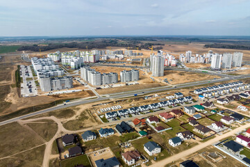 aerial panoramic view of modern residential area of high-rise buildings