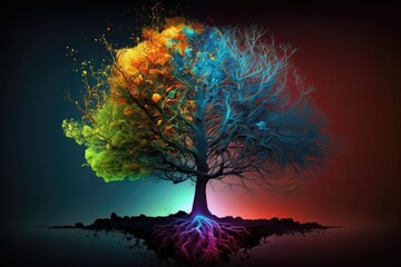 abstract tree in colour and light. ai generative