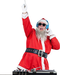 Santa Claus playing DJ with raised hand