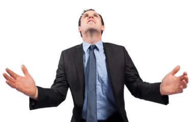 Businessman posing with arms out