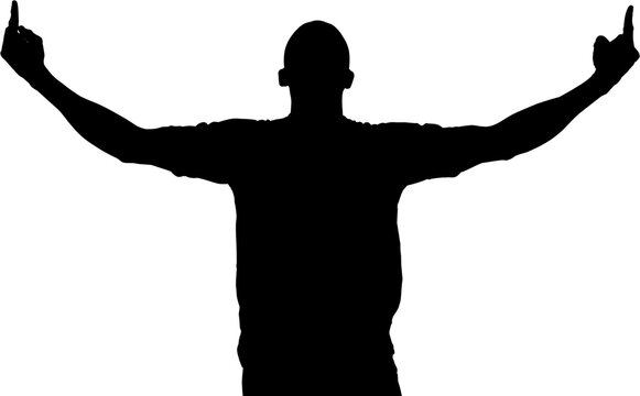 Silhouette of rugby player with arms raised