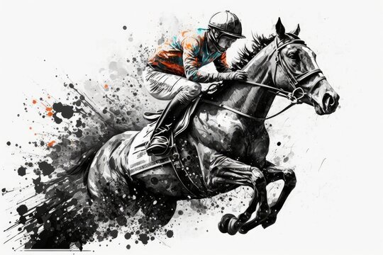 Horse racing illustrations drawing. ai generative