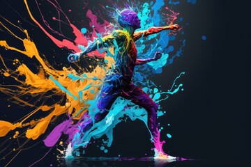 Obraz na płótnie Canvas abstract breaker dancing in colorful paint. ai generative
