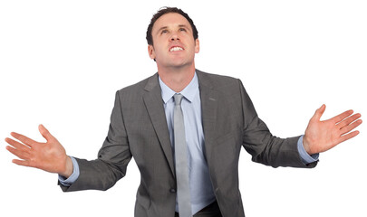 Businessman posing with hands out