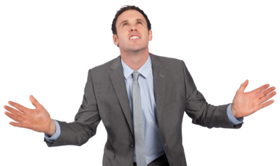 Businessman posing with hands out