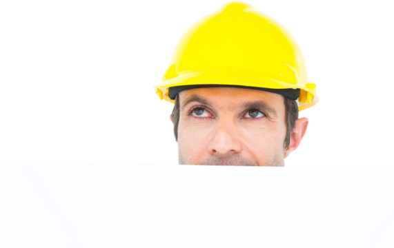 Thoughtful male architect with bill board