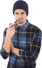 Naklejka premium Portrait of confident hipster smoking pipe