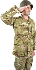 Confident military soldier saluting