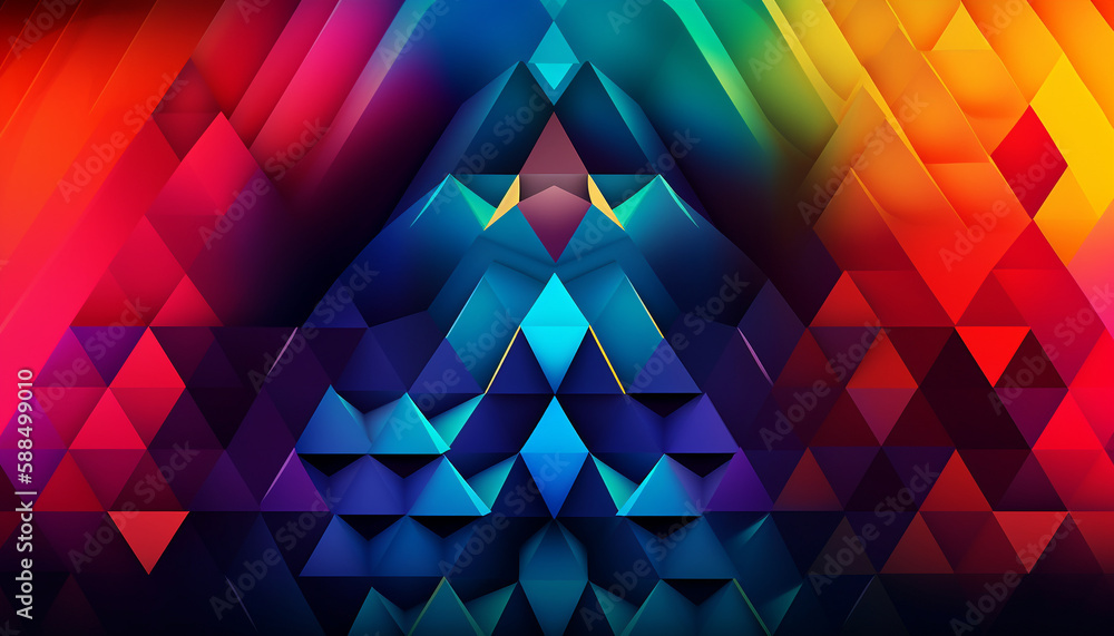 Poster geometric shapes mesh in rainbow spectrum pattern generated by ai