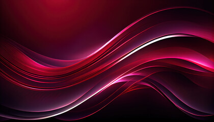 Abstract Shiny neon glass translucent wavy composition with gradient transition, Pink red dark 
 elegant clean background - generative AI.