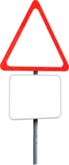 Poster Digitally composite image of red sign board with blank placard © vectorfusionart