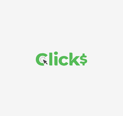 Naklejka premium Clicks text logo, Icon. mouse arrow with clicks icon/logo