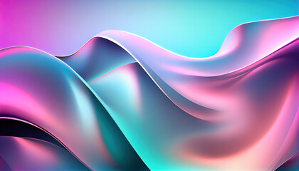 Abstract Shiny neon glass translucent wavy composition with gradient transition, pink white blue 
 elegant clean background - generative AI.