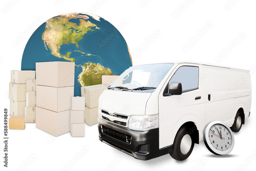 Poster digital image of boxes with globe and van