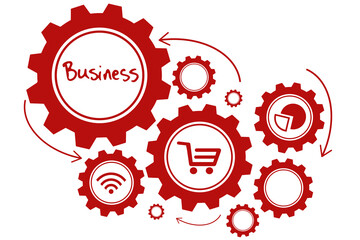 Red gear with symbols over white background