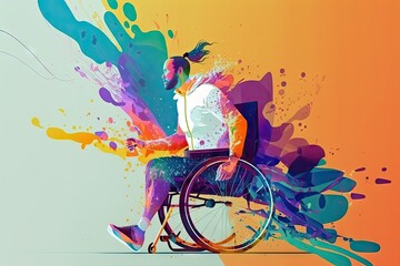 Disabled person sport in abstract style on a colored background. ai generative